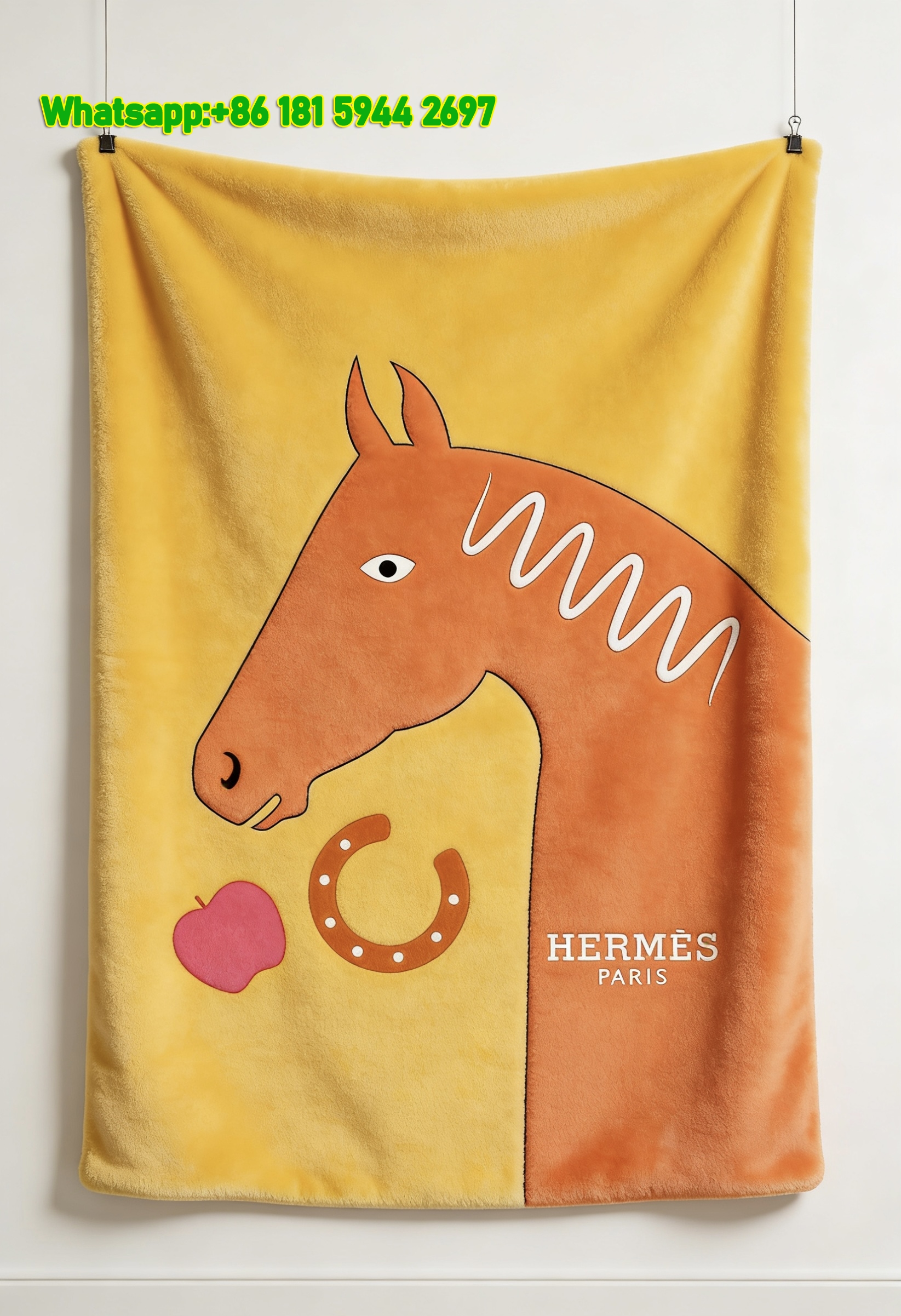 Hermès Orange Horse Flannel Throw Blanket IMG_5041
